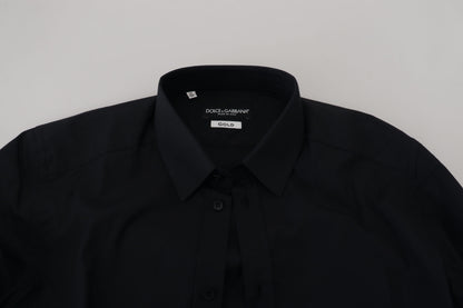 Dolce & Gabbana Schwarzes Baumwollhemd Slim Fit Formal Dress GOLD