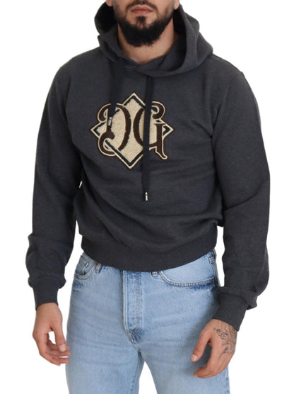 Dolce & Gabbana Graues Logo-Sweatshirt aus Baumwolle mit Kapuze Pullover