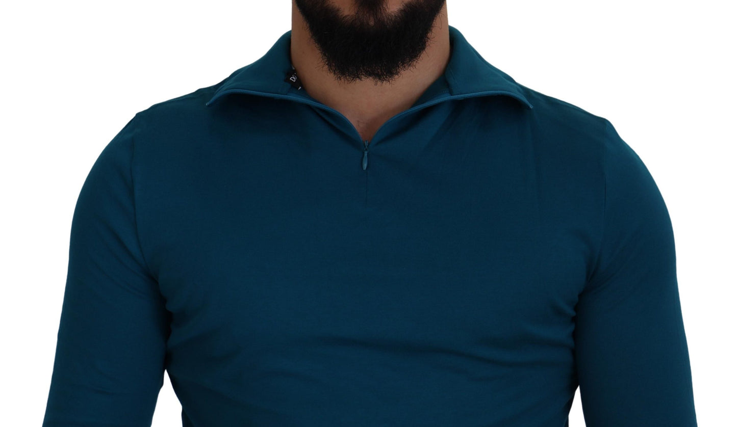 Dolce & Gabbana Blauer Baumwollpullover mit Kragen Schlanker Pullover