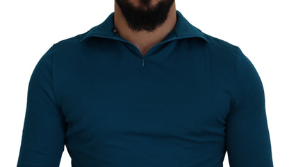 Dolce & Gabbana Blauer Baumwollpullover mit Kragen Schlanker Pullover