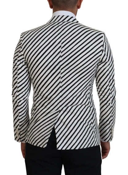 Dolce & Gabbana Weiß Schwarz Gestreifte Slim Fit Jacke Blazer