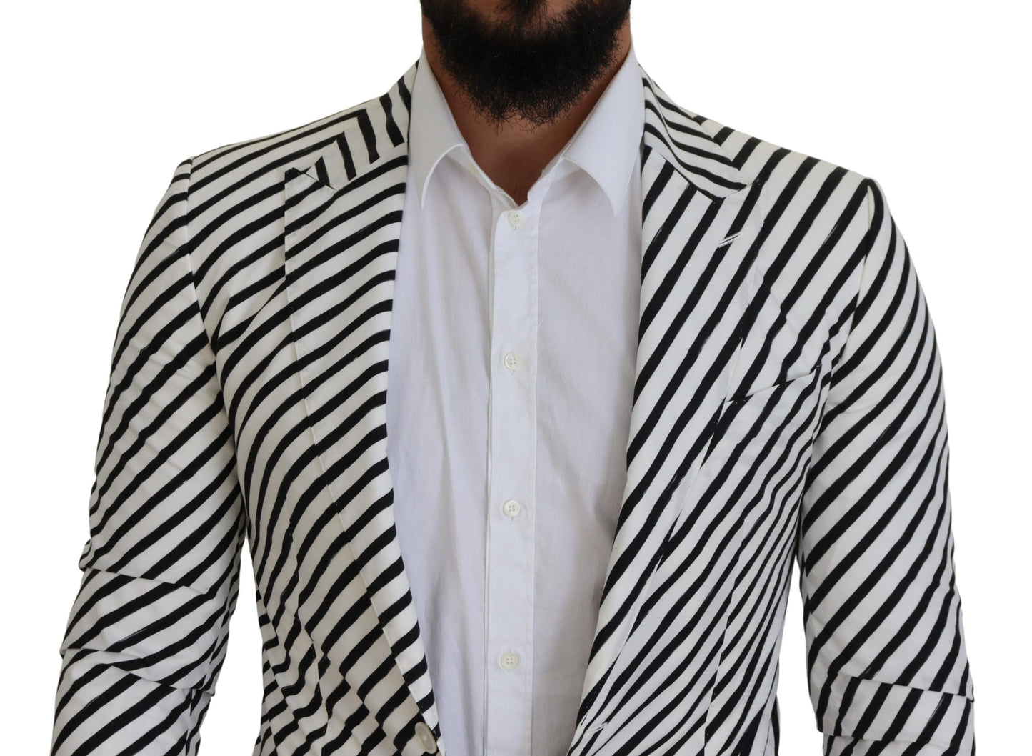 Dolce & Gabbana Weiß Schwarz Gestreifte Slim Fit Jacke Blazer