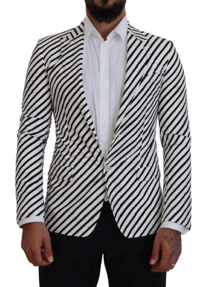 Dolce & Gabbana Weiß Schwarz Gestreifte Slim Fit Jacke Blazer