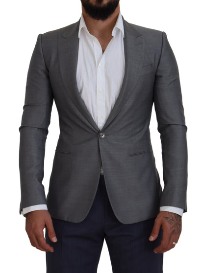 Dolce & Gabbana Graue Wolle Seide Slim Fit Jacke Blazer