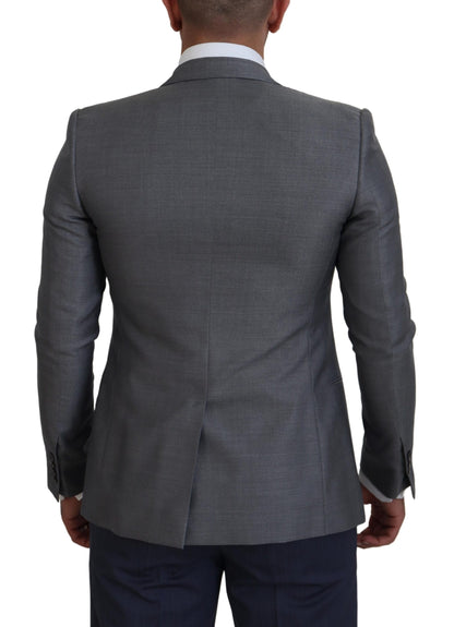 Dolce & Gabbana Graue Wolle Seide Slim Fit Jacke Blazer