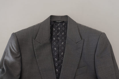 Dolce & Gabbana Graue Wolle Seide Slim Fit Jacke Blazer