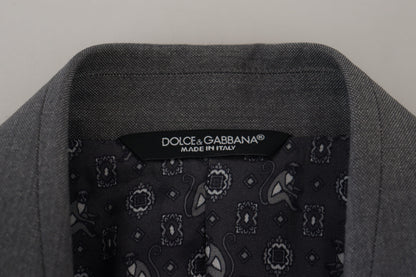 Dolce & Gabbana Graue Wolle Seide Slim Fit Jacke Blazer