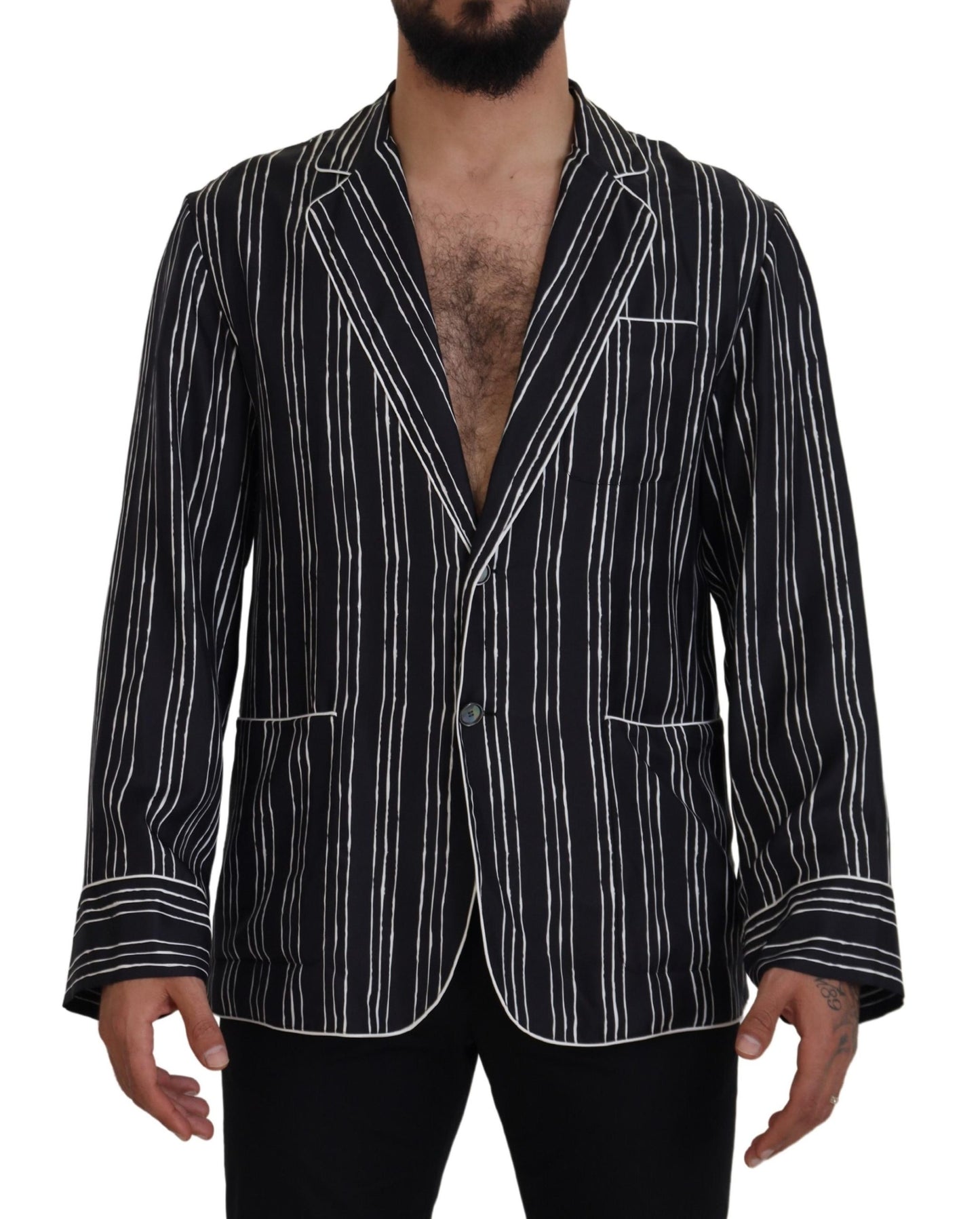 Dolce & Gabbana Blau gestreiftes Seiden-Pyjamahemd Jacke