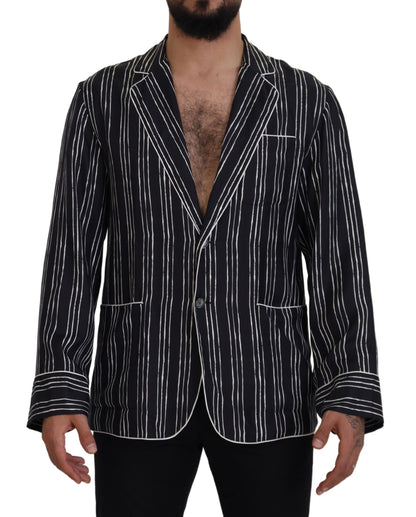 Dolce & Gabbana Blau gestreiftes Seiden-Pyjamahemd Jacke