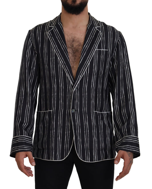 Dolce & Gabbana Blau gestreiftes Seiden-Pyjamahemd Jacke