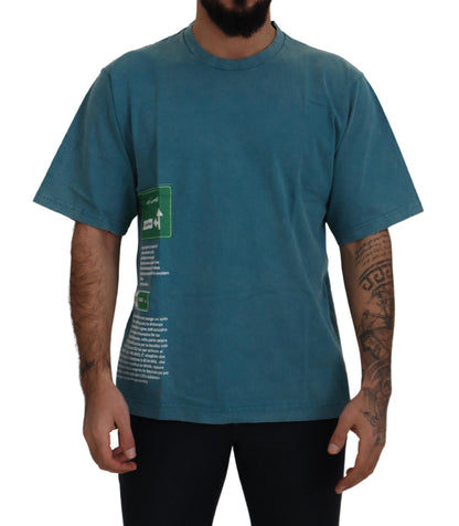 Dolce & Gabbana Blaues Baumwoll-T-Shirt mit Logodruck und Rundhalsausschnitt