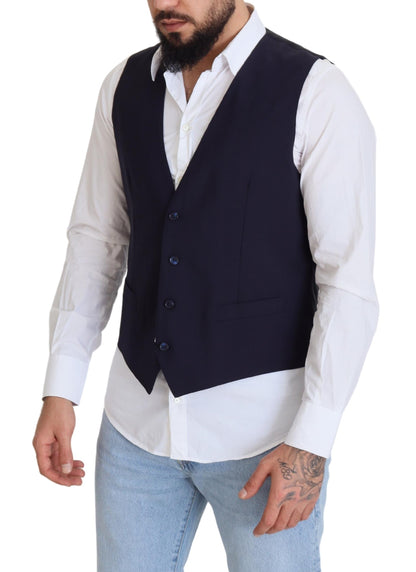 Dolce & Gabbana Dunkelblaue Stretchweste aus Wolle Formelle Weste