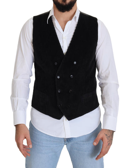 Dolce & Gabbana Schwarze zweireihige Weste aus Baumwolle