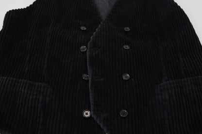 Dolce & Gabbana Schwarze zweireihige Weste aus Baumwolle