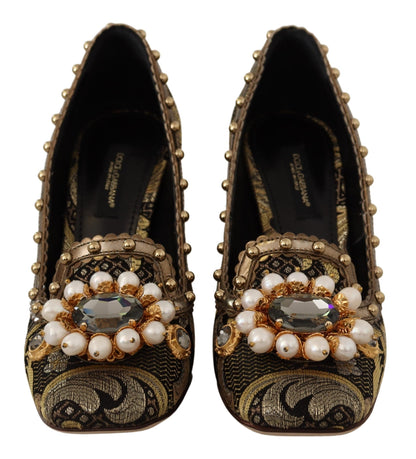 Dolce & Gabbana Gold Kristall Quadratische Zehe Brokat Pumps Schuhe