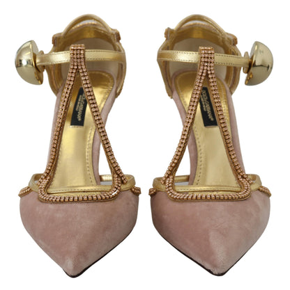 Dolce & Gabbana Rosa Kristall T-strap Heels Pumps Schuhe