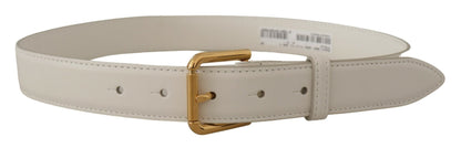 Dolce & Gabbana Weißes Kalbsleder Goldfarbenes Logo Metallschnalle Gürtel