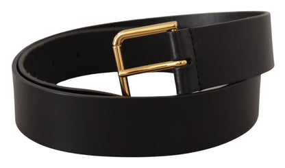 Dolce & Gabbana Schwarzer Kalbsledergürtel mit goldfarbener Logo-Metallschnalle