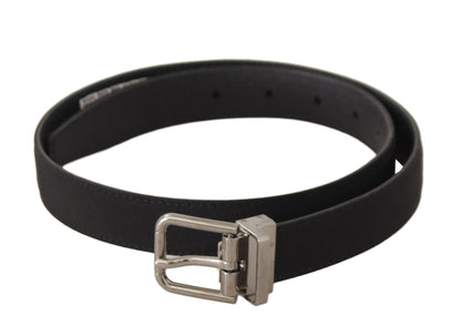 Dolce & Gabbana Schwarzer Canvas-Leder-Gürtel mit silberfarbener Metallschnalle