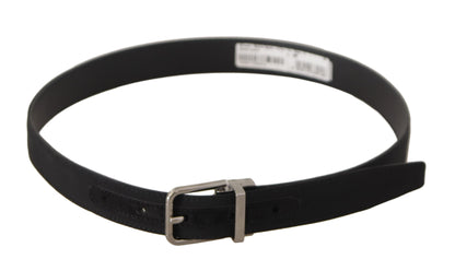 Dolce & Gabbana Schwarzer Canvas-Leder-Gürtel mit silberfarbener Metallschnalle