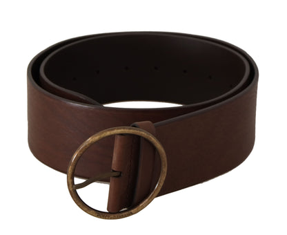 Dolce & Gabbana Brauner breiter Ledergürtel mit Logo und runder Metallschnalle