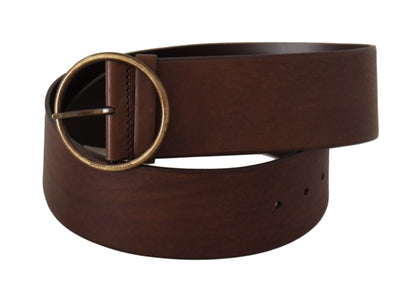 Dolce & Gabbana Brauner breiter Ledergürtel mit Logo und runder Metallschnalle