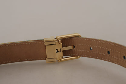 Dolce & Gabbana Blauer Leder-Jacquardgürtel mit geprägter goldener Metallschnalle
