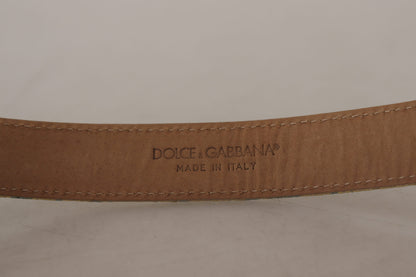 Dolce & Gabbana Blauer Leder-Jacquardgürtel mit geprägter goldener Metallschnalle
