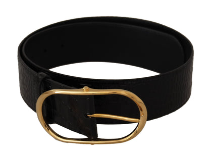 Dolce & Gabbana Schwarzer geprägter Ledergürtel mit goldfarbener Metallschnalle
