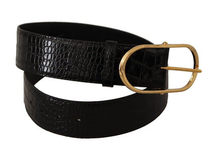 Dolce & Gabbana Schwarzer geprägter Ledergürtel mit goldfarbener Metallschnalle
