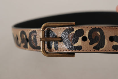 Dolce & Gabbana Brauner Leopard Print Vintage Metall Taille Schnalle Gürtel
