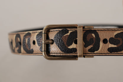 Dolce & Gabbana Brauner Ledergürtel mit Leopardenmuster und bronzefarbener Metallschnalle
