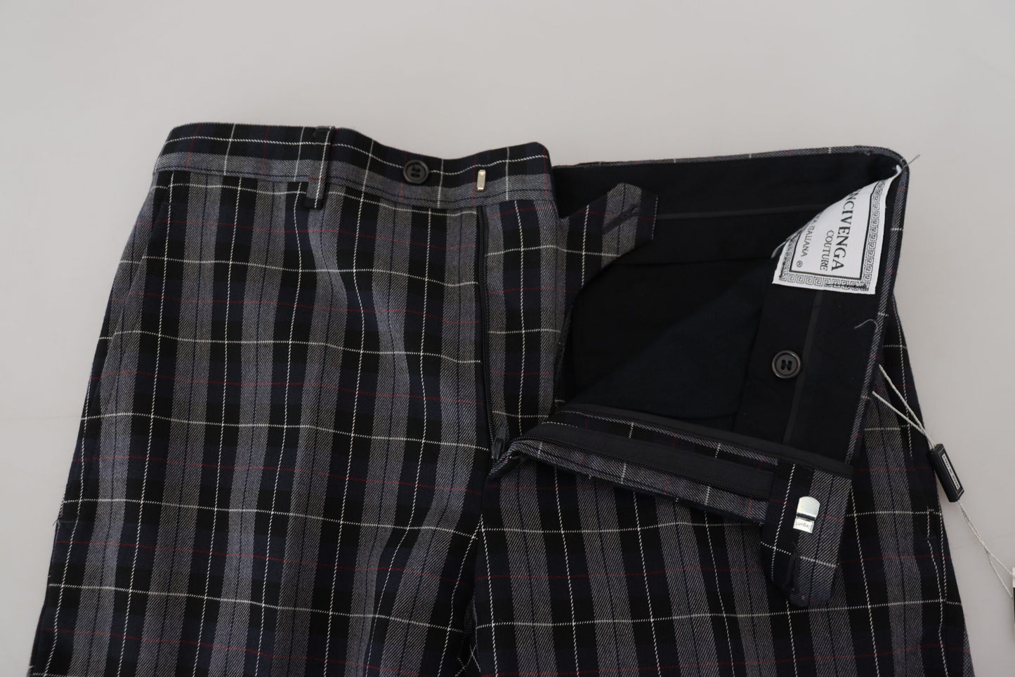 BENCIVENGA Graue karierte Slim Fit Herrenhosen