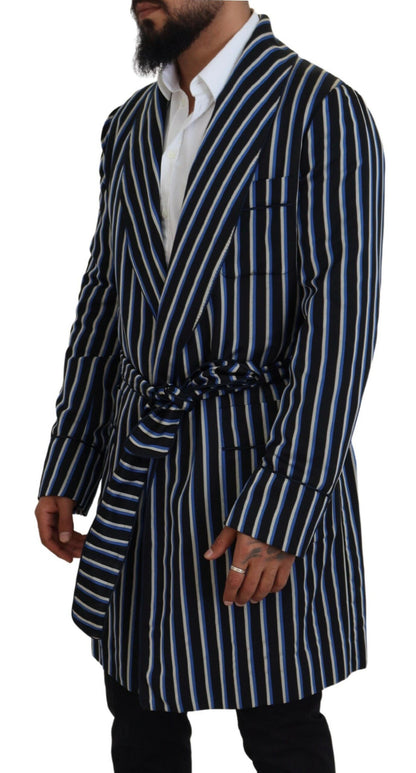 Dolce & Gabbana Schwarzblauer Martini-Bademantel mit bedrucktem Futter