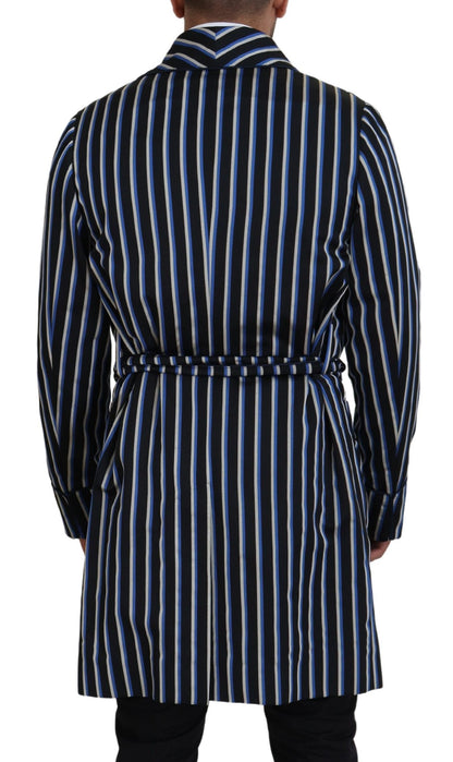 Dolce & Gabbana Schwarzblauer Martini-Bademantel mit bedrucktem Futter