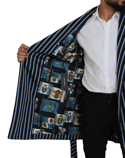 Dolce & Gabbana Schwarzblauer Martini-Bademantel mit bedrucktem Futter