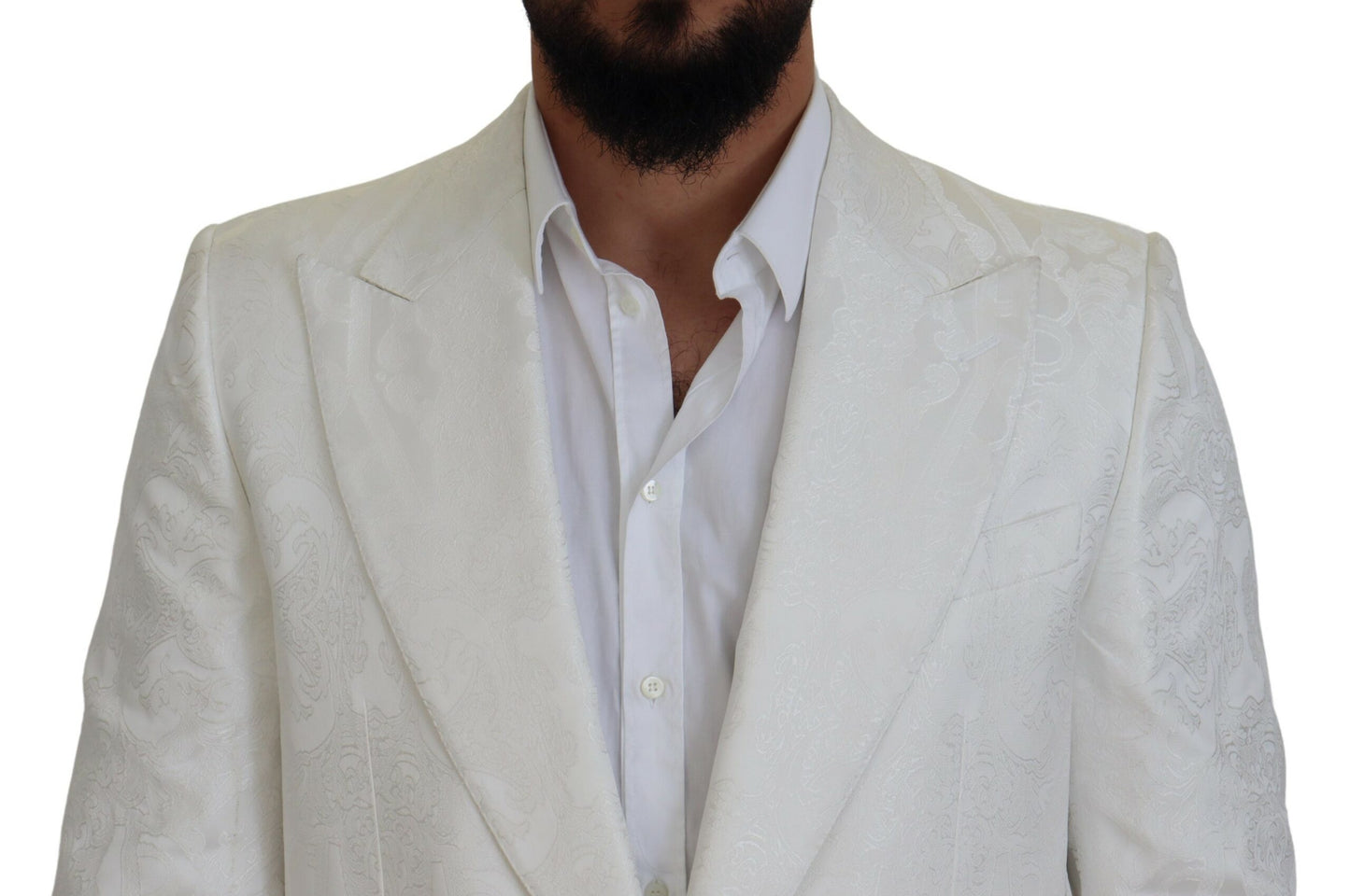 Dolce & Gabbana Weißer geblümter Brokat Trenchcoat Jacke