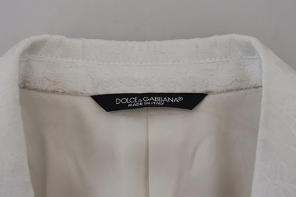 Dolce & Gabbana Weißer geblümter Brokat Trenchcoat Jacke