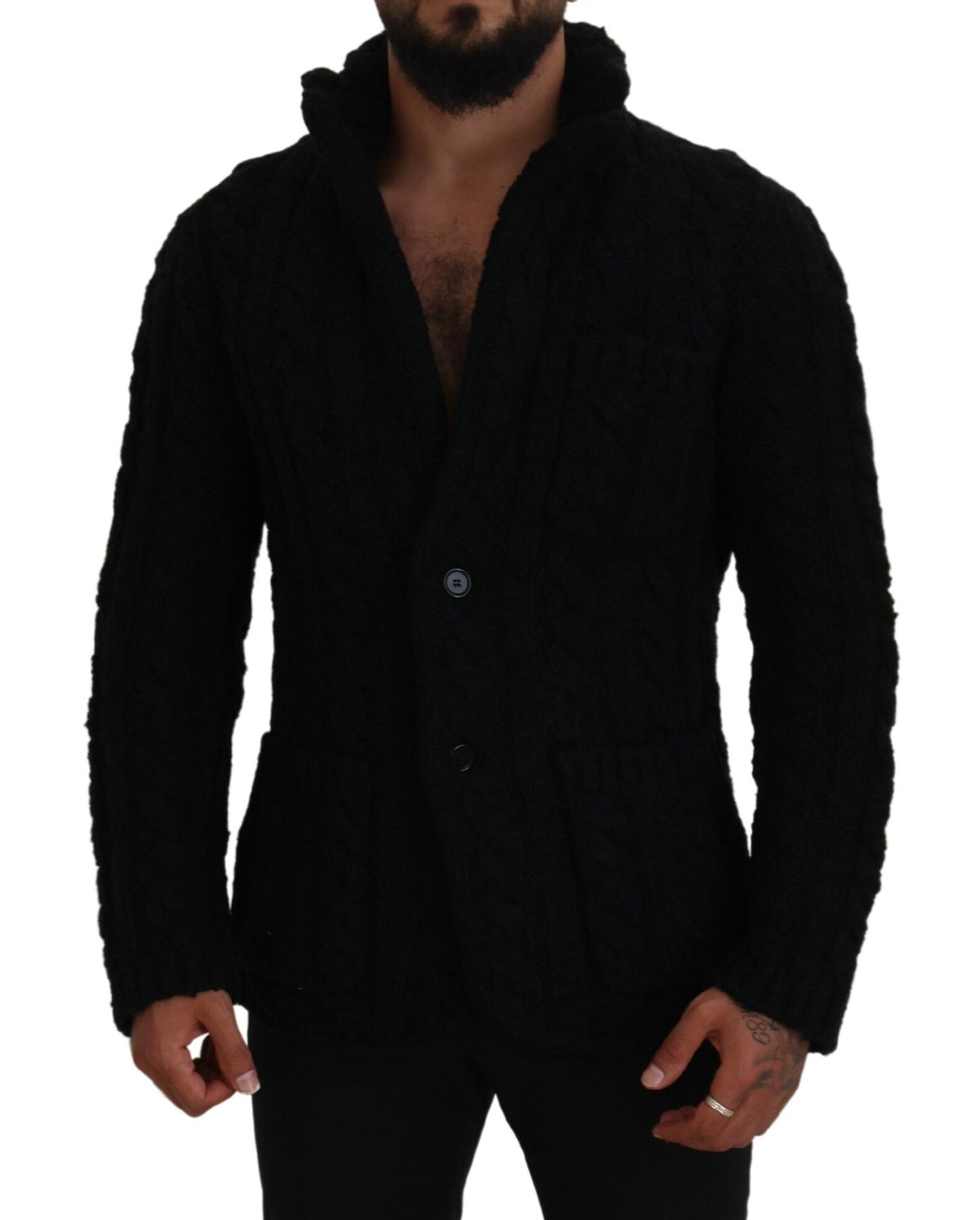 Dolce & Gabbana Schwarzer Wollstrickpullover mit Knopfleiste