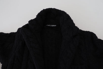 Dolce & Gabbana Schwarzer Wollstrickpullover mit Knopfleiste