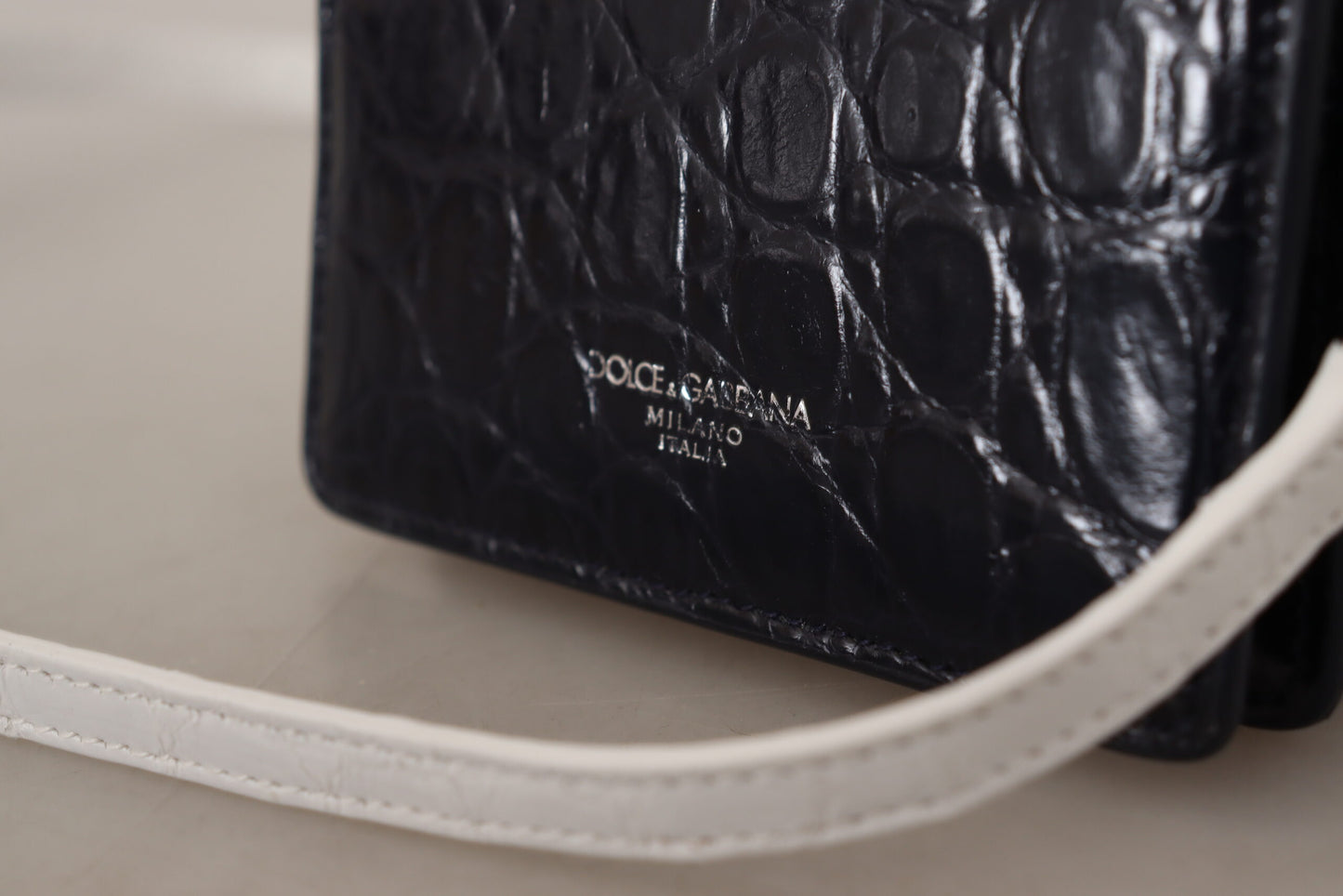 Dolce & Gabbana Blau Weiß Kaiman Lederband Kartenhalter Brieftasche