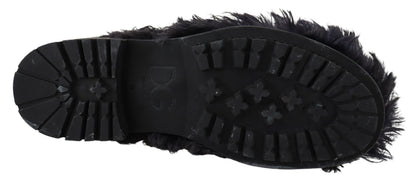 Dolce & Gabbana Schwarz Leder Combat Shearling Stiefel Schuhe