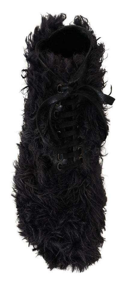 Dolce & Gabbana Schwarz Leder Combat Shearling Stiefel Schuhe