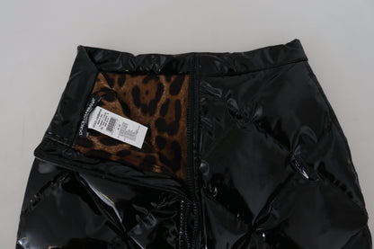 Dolce & Gabbana Glänzender schwarzer Minirock mit hoher Taille in A-Linie
