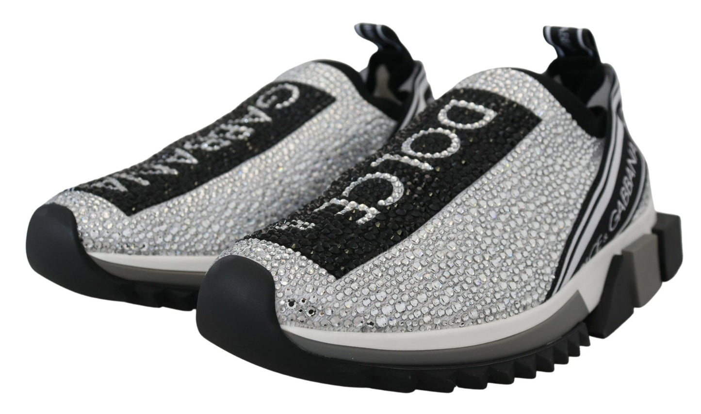 Dolce &amp; Gabbana Glitter Silver Rhinestone Sneakers