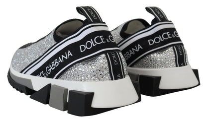 Dolce &amp; Gabbana Glitter Silver Rhinestone Sneakers