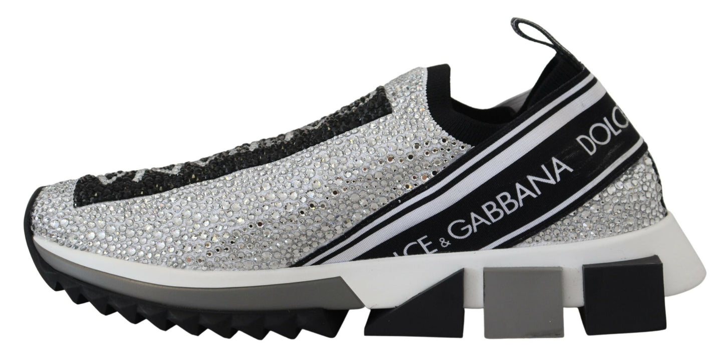 Dolce &amp; Gabbana Glitter Silver Rhinestone Sneakers