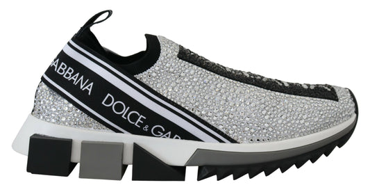 Dolce &amp; Gabbana Glitter Silver Rhinestone Sneakers
