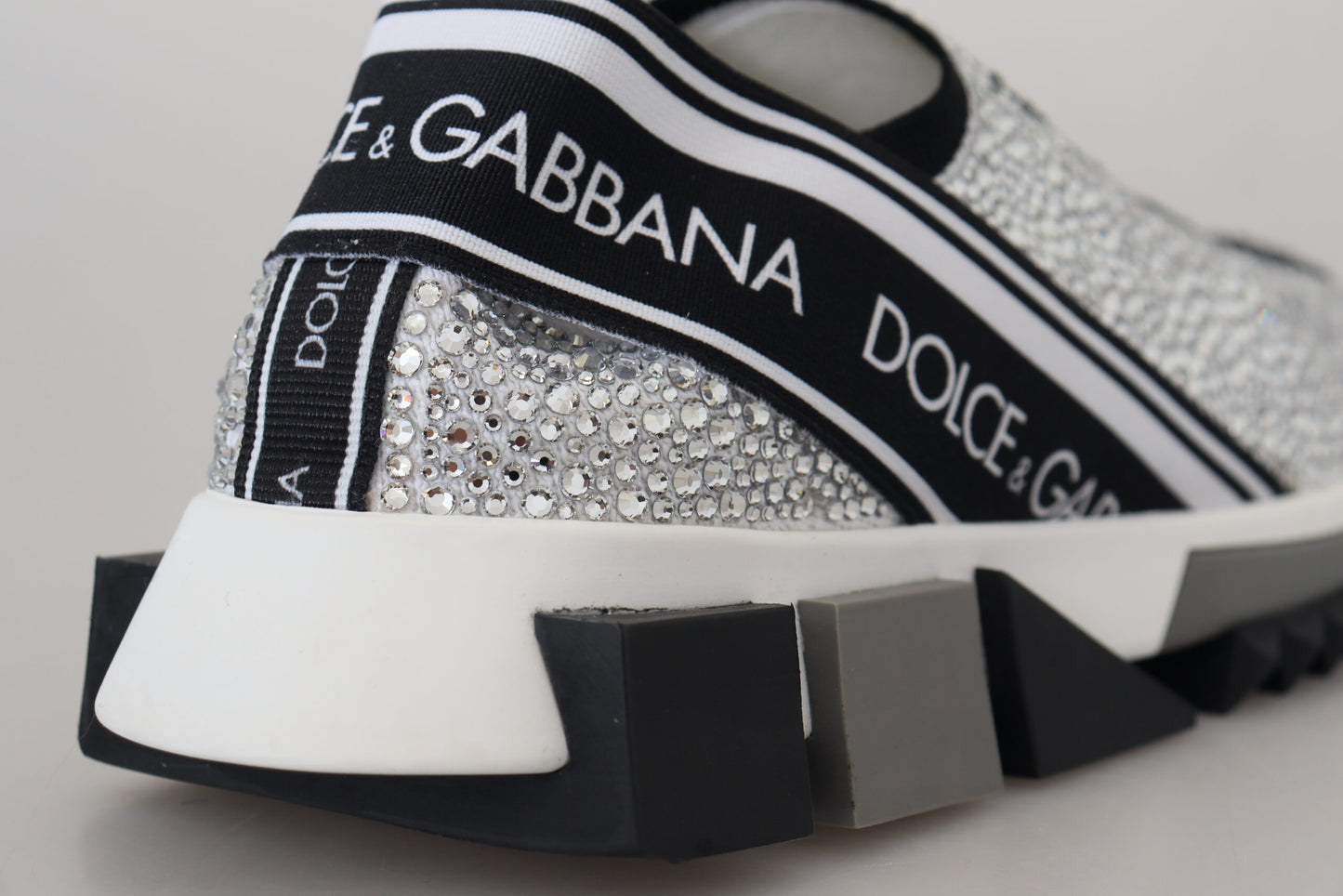 Dolce &amp; Gabbana Glitter Silver Rhinestone Sneakers