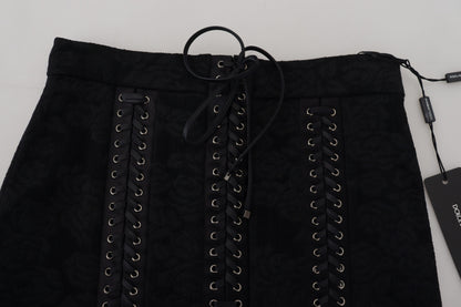 Dolce & Gabbana Schwarzer Brokat Mini-Bleistiftrock über dem Knie